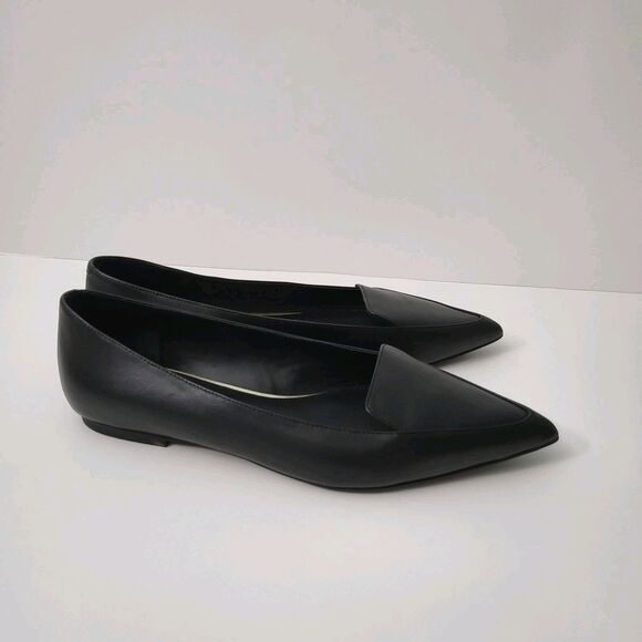 SHOES OF PREY Flats Womens 10.5 W Black Leather Pointed Toe Wide Width Loafers - Picture 1 of 11